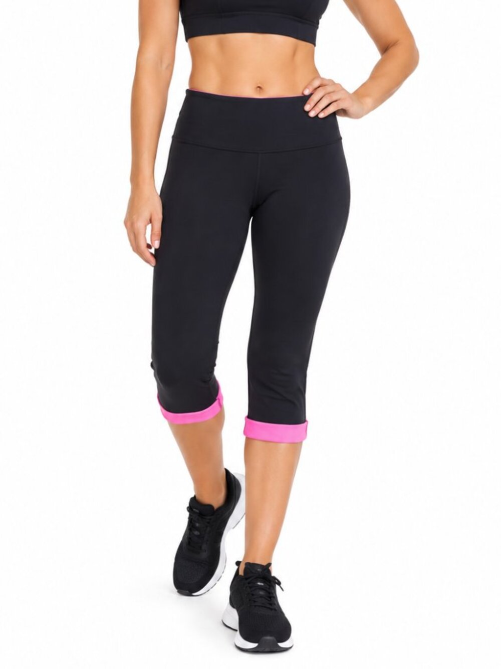 LULULEMON Vintage Y2K Yoga Capri Leggings Black Pink Sz 6 Roll Cuff Stretch Gym
